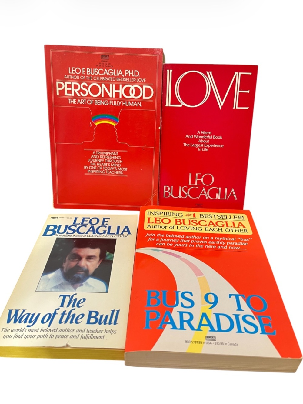 4 Books by Leo E Buscaglia Personhood Love Bus 9 to Paradise The Way of the Bull